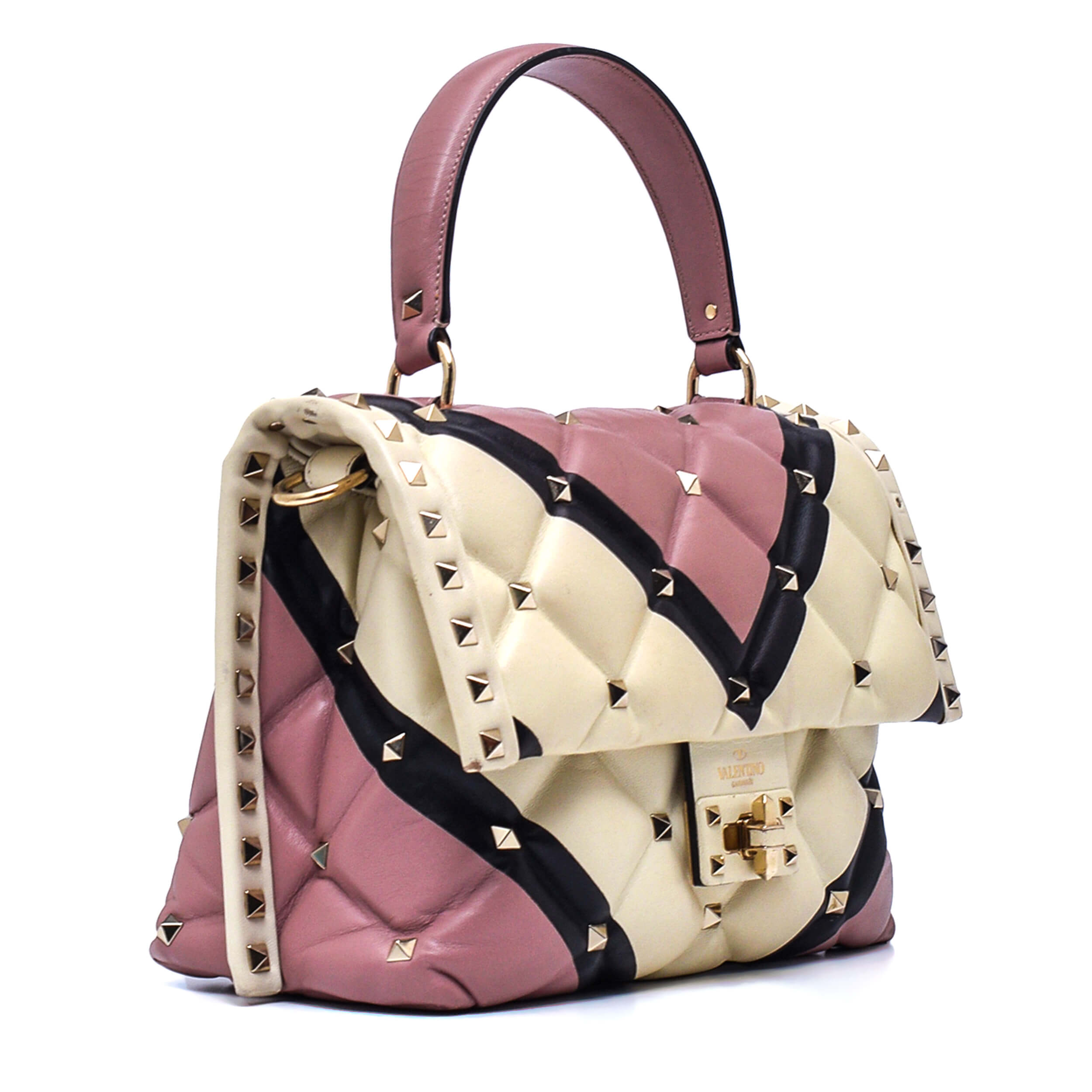 Valentino - Pink & Ivory Quilted Leather Medium Candystud Bag